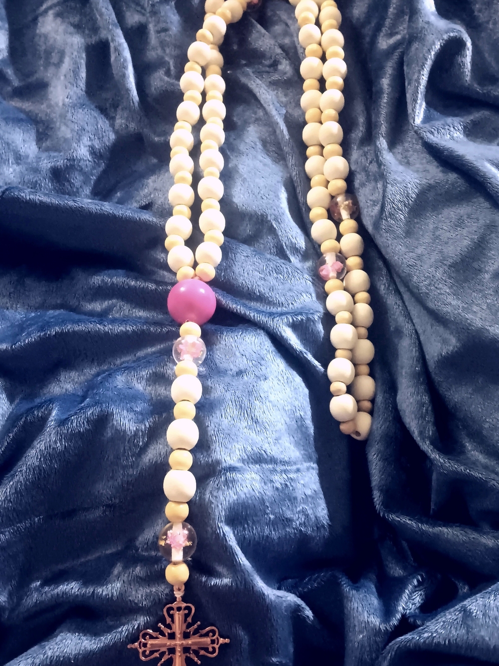 Wood Beaded Wall Rosary with Pink Accent Bead